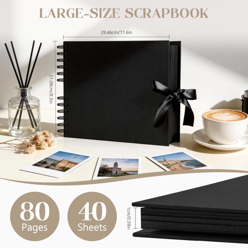 INNOCHEER Photo Album - Self Adhesive 80 Black Pages, Large Scrapbook Wedding Guest Book for DIY Anniversary Travel Memory Scrapbooking (Black 8X12) - Image 4